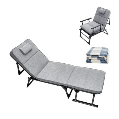 GBPLDMAQ Camping Cot Bed and Chair Integrated, Cots for Camping Five Adjustable Levels, Camping Cots Bring a Blanket Without Taking up Space(Gray)