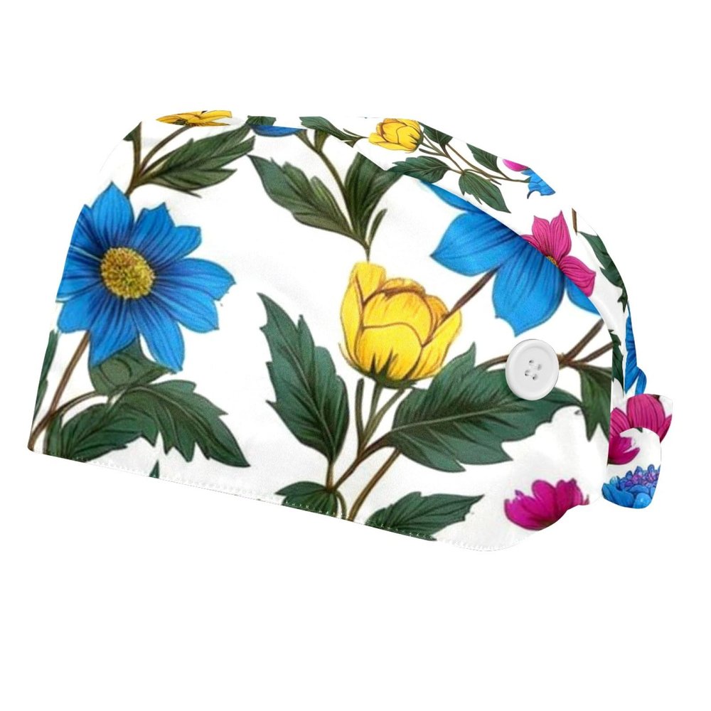 2 Pieces Scrub Caps Women Men's Scrub Cap Nurse Scrub Cap for The Surgeon Flowers Ethnic Style Multicoloured