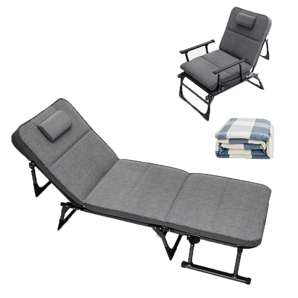 GBPLDMAQ Camping Cot Bed and Chair Integrated, Cots for Camping Five Adjustable Levels, Camping Cots Bring a Blanket Without Taking up Space(Black)
