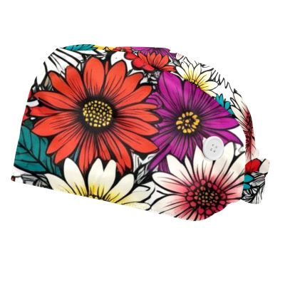 2 Pieces Scrub Caps Women Men's Scrub Cap Cute Scrub Caps Women for The Surgeon Floral Flowers Pattern Multicoloured