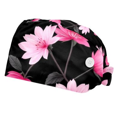 2 Pieces Scrub Caps Women Scrub Caps Women Satin Lined Scrub Caps Surgical Women for The Surgeon Peach Flowers Twigs