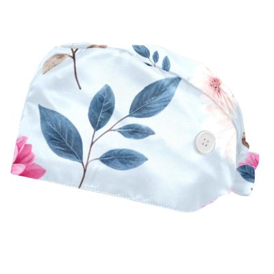 2 Pieces Scrub Caps Women Scrub Cap Men Surgical Caps for Home Plant Flower Branch Multicoloured