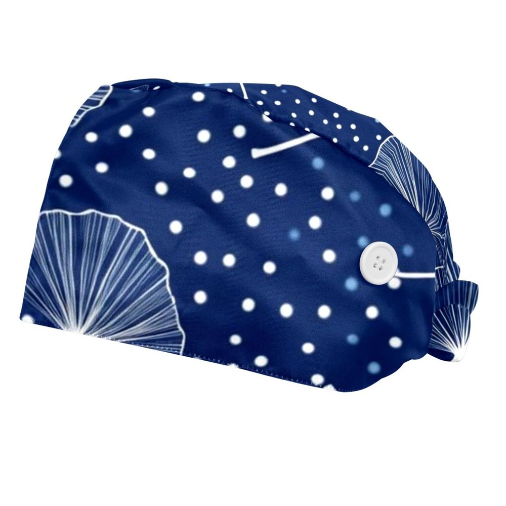 2 Pieces Scrub Caps Women Ponytail Scrub Cap Surgeon Caps for Chef Ginkgo Leaves Multicoloured