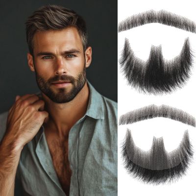 Fake Beard Realistic Beard 100% Human Hair Fake Face Beard Realistic Full Hand Tied Costume Facial Hair for ManAdults Lace Invisible Fake Mustache for Halloween Drama Party Movie Makeup(Black)