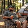 Overmont Oversized XL Camping Chair for Adults - 450lbs Support Heavy-Duty Padded Folding Chair with Side Pocket Cup Holder Cooling Bag for Outdoor Sports Garden Beach Fishing Lawn Khaki view 2