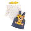 TOKIAGO 6 Month Girl Clothes Baby Fall Winter Outfits 3pcs Love Print Ruffle Long Sleeve Button Infant Romper Cute Bear Cartoon Jeans Suspender Skirt Bow Headband Set Yellow 6-9 Months view 1