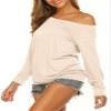 Halife Women's Long Sleeve Boat Neck Off Shoulder Blouse Tops Cream S view 2