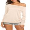 Halife Women's Long Sleeve Boat Neck Off Shoulder Blouse Tops Cream S view 3