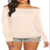 Halife Women's Long Sleeve Boat Neck Off Shoulder Blouse Tops Cream S view 4
