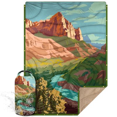 KawaGebo Kamp Outdoor Camping Blanket with Sherpa Lining, Extra Warm Thick Camp Blankets and Puffy Ultralight Soft Poncho DWR Camping Quilt for Cold Weather, Adventure, Sleeping, Backpacking 78"x 56"