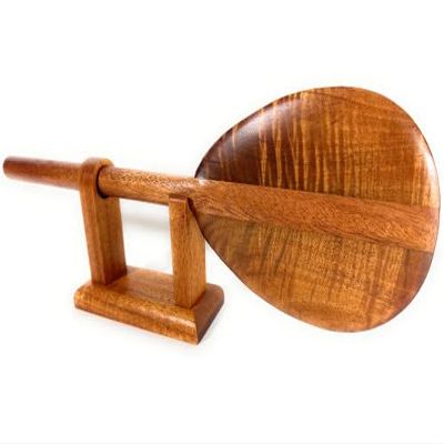 Tikimaster Premium Curly Koa Trophy Paddle 18 inch with Stand | #koa18st006