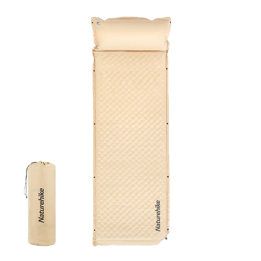 Naturehike Air Mattress Single/Double Size Camping Bed with Buckle Design Portable Bed Ultralight Backpacking Sleeping Pad Included Pillow No Pump Required,for Family Camping,Travel (3cm, Single)