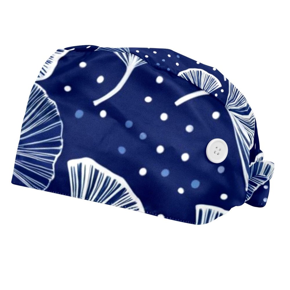 2 Pieces Scrub Caps Women Chef Hat Surgical Caps for Beauty Salon Ginkgo Leaves Multicoloured