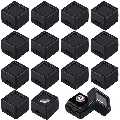BENECREAT 70Pcs Black Gemstone Display Box, 0.78x0.78x0.63Inch Plastic Transparent Bare Stone Box Square Gem Box with Clear Top Lids for Gems Jewelry Packing