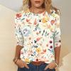 3/4 Length Sleeve Womens Tops 2026 Spring Summer Clothing for Women Plus Size Shirts for Women 3/4 Sleeve Tops Crew Ncek Floral Print Trendy Causal Blouse A11 Beige S view 2