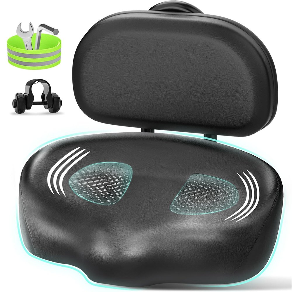 Oversized Noseless Bike Seat with Backrest, Bicycle Seat for Women Men Extra Comfort Wide, Comfortable Universal Fit for Peloton Bikes, Exercise Stationary Mountain Bike Seats Cushion
