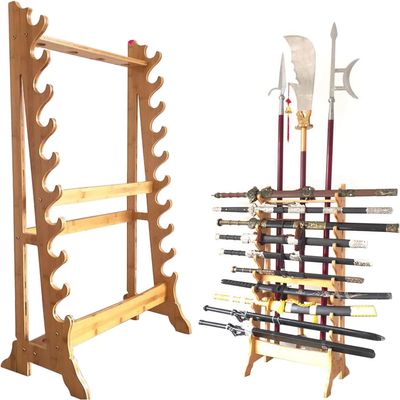 Wooden Vertical Sword Display Stand Holder,10-Layer Floor Standing Integrated sword holder,Adjustable Display Hanger sword stand,Large Multilayer Swords Rack Floor Standing Martial Arts Sword Hangers