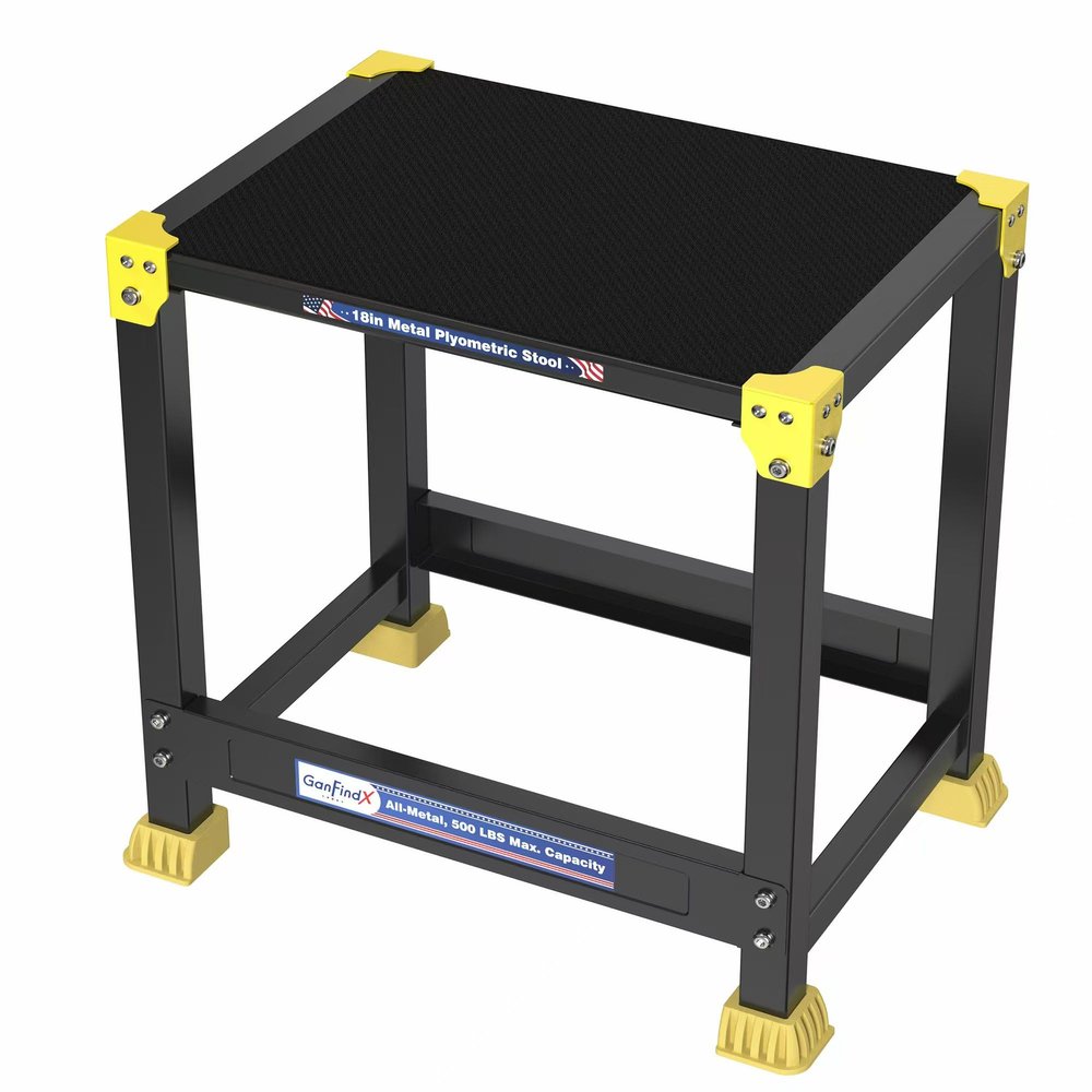 GanFindX Steel Plyo Box 12/18 Inch Surface Metal Plyometric Jumping Box Home Gym Jump Trainer for Fitness Exercise Agility Stamina Conditioning Strength Training and Dumbbell Rack (18''Black)