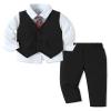SANMIO Boy Suit Toddler Boys Formal Dress Outfit Shirt+Printed Tie+Vest+Pants Baby Tuxedo Boys Wedding Clothes Black 3-4T view 1