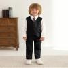 SANMIO Boy Suit Toddler Boys Formal Dress Outfit Shirt+Printed Tie+Vest+Pants Baby Tuxedo Boys Wedding Clothes Black 3-4T view 2