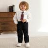 SANMIO Boy Suit Toddler Boys Formal Dress Outfit Shirt+Printed Tie+Vest+Pants Baby Tuxedo Boys Wedding Clothes Black 3-4T view 3