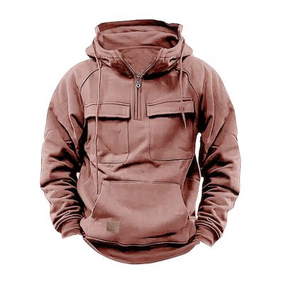 Muscularfit Oversized Hoodies for Men Loose Fit Long Sleeve Tactical Cargo Hooded Sweatshirts Outdoor Fashion Pullover Shirts sweatshirts for men 2024 mens graphic hoodie Hot Pink L