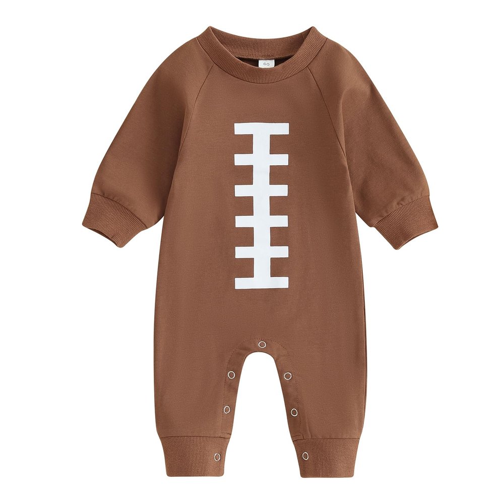 Socutebabe Newborn Baby Football Outfit Football Long Sleeve Romper Jumpsuit One Piece Hooded Bodysuit Fall Clothes 0-18M (football-Coffee, 3-6 Months)