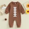 Socutebabe Newborn Baby Football Outfit Football Long Sleeve Romper Jumpsuit One Piece Hooded Bodysuit Fall Clothes 0-18M (football-Coffee, 3-6 Months) view 2