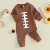Socutebabe Newborn Baby Football Outfit Football Long Sleeve Romper Jumpsuit One Piece Hooded Bodysuit Fall Clothes 0-18M (football-Coffee, 3-6 Months) view 3