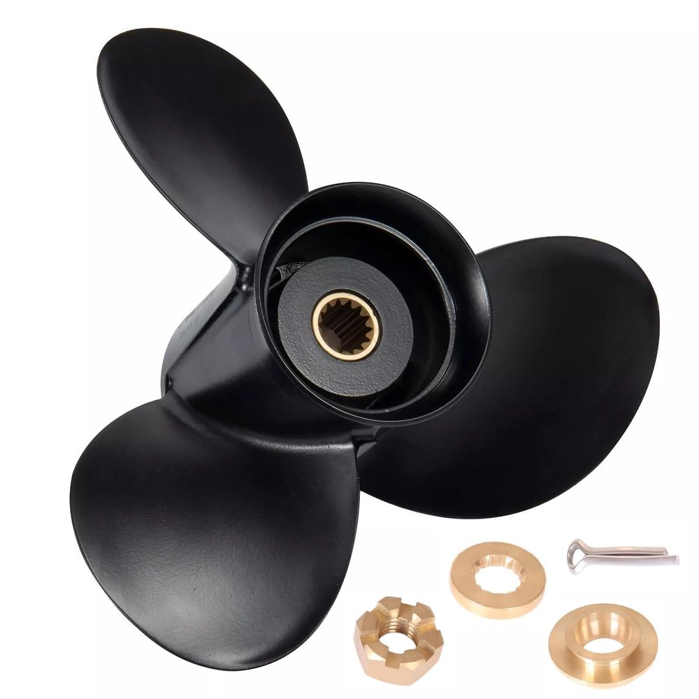 MARKGOO 0765050 Propeller for OMC Johnson Evinrude Outboard 20 25 30 35 HP Boat Motor Engine Parts 3 Blade Aluminum Prop 10.3X12 Pitch RH 14 Spline Tooth with Hardware Nut Kit 765050