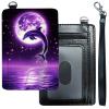 DHYYDSQZ Slim Minimalist Wallet for Men Women Small Credit Card Holder Wallet Front Pocket RFID Blocking Wallets Travel Card Case with ID Window Card Organizer & Wristlet,Purple Moon Dolphin Jumping view 1