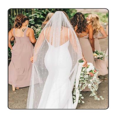 Foyte Cathedral Wedding Veil Long Pearl Veil 1 Tier Bridal Long Tulle Chapel Pearl Veils for Women and Brides