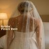 Foyte Cathedral Wedding Veil Long Pearl Veil 1 Tier Bridal Long Tulle Chapel Pearl Veils for Women and Brides view 2