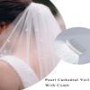 Foyte Cathedral Wedding Veil Long Pearl Veil 1 Tier Bridal Long Tulle Chapel Pearl Veils for Women and Brides view 4