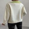 chouyatou Women's Cable Knit Side Slit Pullover Sweater Contrast Polo V Neck Collared Long Sleeve Jumper Tops (Large, Beige Green-Collar) view 3