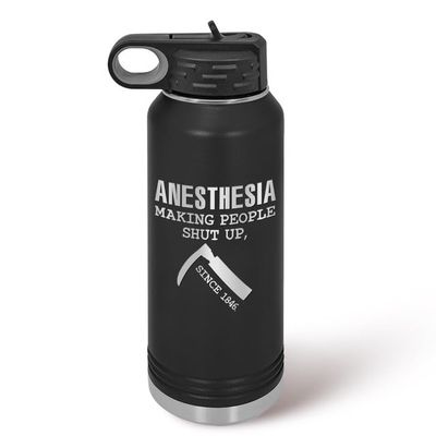 MEDROC Funny Anesthesia Water Bottles - 32oz Stainless Steel Laser Etched, Nurses Week Appreciation Gifts for Women Men, Doctor CRNA Emergency Nurse ICU OR Surgical Tech Cup Tumbler with Straw Lid