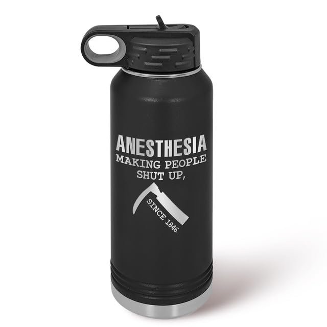 MEDROC Funny Anesthesia Water Bottles - 32oz Stainless Steel Laser Etched, Nurses Week Appreciation Gifts for Women Men, Doctor CRNA Emergency Nurse ICU OR Surgical Tech Cup Tumbler with Straw Lid