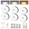 EZVALO Under Cabinet Lighting, 1000mAh Rechargeable Puck Lights with Remote, 3 Color Temps & 12 RGB Motion Sensor Closet Lights Indoor, Dimmable Under Counter Lights for Kitchen (Black, 6 Packs) view 1