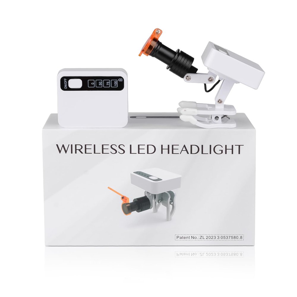 White 5W LED Headlight Clip Magnet Square Light Adjustable Headlamp with 2 Repalcment Batteries Portable Binocular Headlamp for Head Light Brightness Adjust 