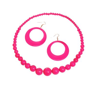 Fuqimanman2020 Colorful Neon Acrylic Beaded Necklace Earrings Set for Women 70s 80s Retro Circle Round Dangle Drop Earrings Boho Exaggerated Geometry Necklace Earrings Jewelry Gift-Hot Pink