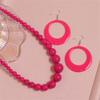 Fuqimanman2020 Colorful Neon Acrylic Beaded Necklace Earrings Set for Women 70s 80s Retro Circle Round Dangle Drop Earrings Boho Exaggerated Geometry Necklace Earrings Jewelry Gift-Hot Pink view 2