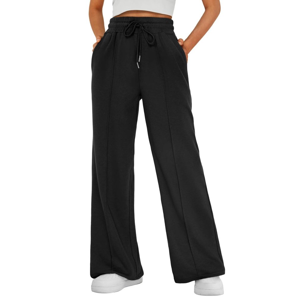 tobchonp Trendy Baggy Sweatpants Wide Leg Sweatpants Women Loose Fit High Waisted Straight Leg Sweatpants Drawstring Cotton Jogger Pants Baggy Flare Pants Golf Pants Elastic Waist Yoga Pants