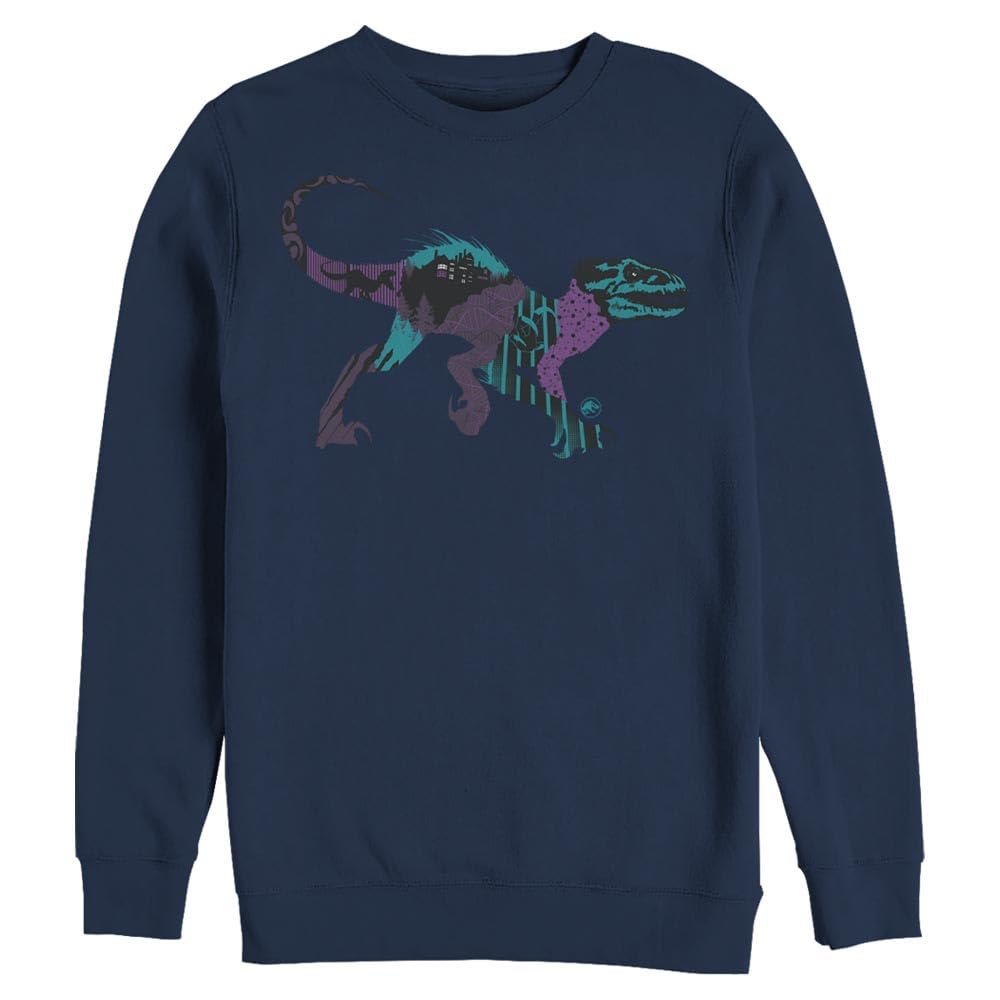 Jurassic World Fallen Kingdom DNA Raptor Mens Pullover Crew Fleece, Navy
