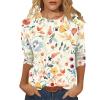 3/4 Length Sleeve Womens Tops 2026 Spring Summer Clothing for Women Plus Size Shirts for Women 3/4 Sleeve Tops Crew Ncek Floral Print Trendy Causal Blouse A11 Beige 3XL view 1