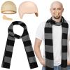MEEZY 4 Pcs Cosplay Costume Accessories Adults, Black Gray Striped Scarf with Nose Bald Cap for Men Halloween Cosplay Party Dress Up view 1