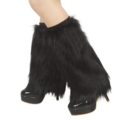 JIAHG Womens Furry Faux Fur Leg Warmers Cozy Plush Long Fleece Boot Cuff Covers for Fancy Dance Party Clubwear Costumes Props