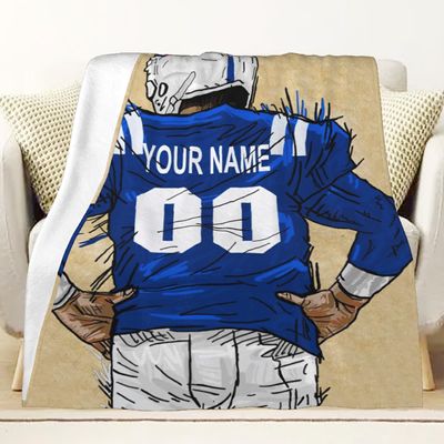 CTAOOEN Custom Flannel Blanket with Football Player with Any Name and Number, Personalized Throw Blanket with (Indianapolis) Football Team Star Art Print for Kid Adult