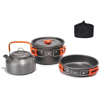 Lixada 4pcs Camping Cookware Mess Kit Camping Hiking Cookware Set Outdoor Portable Picnic Cookware Kit Alumina Pot Frying Pan Set Travel Cooking Accessory for Backpacking Hiking Picnic