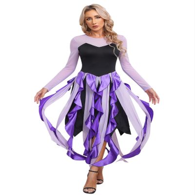 Oyolan Halloween Twisted Witch Costume for Women Mermaid Cosplay Costumes Vintage Cocktail Party Maxi Dress Purple Large