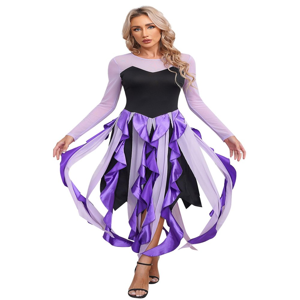 Oyolan Halloween Twisted Witch Costume for Women Mermaid Cosplay Costumes Vintage Cocktail Party Maxi Dress Purple Large